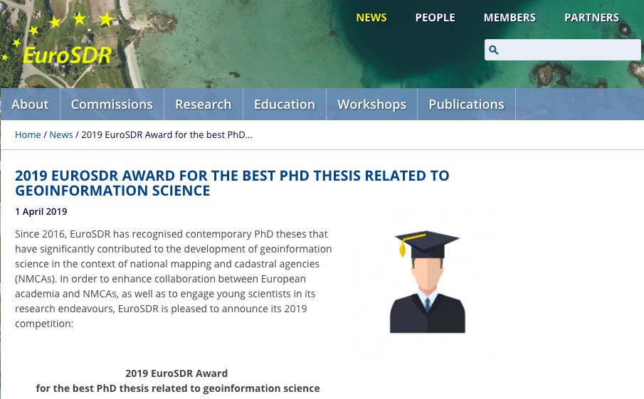 2019 EuroSDR Award for the best PhD thesis related to geoinformation science