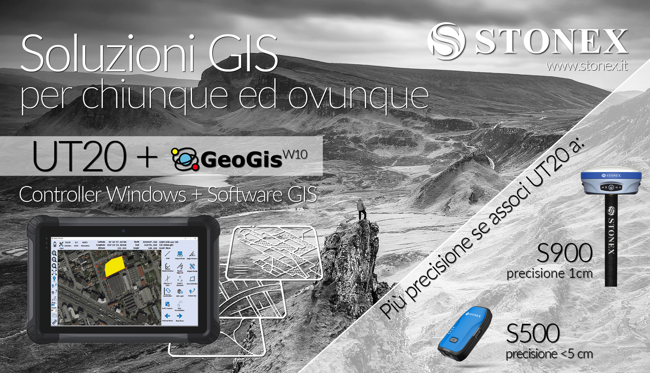 Soluzioni GIS per chiunque ed ovunque  UT20 + GeoGIS 10 | Controller Windows + Software GIS