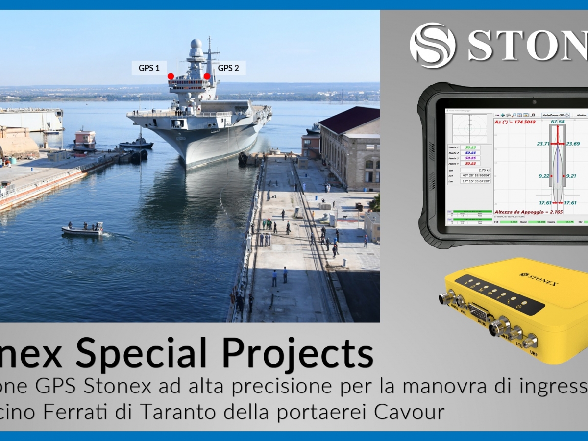 Soluzione GPS Stonex ad alta precisione per la manovra di ingresso nel Bacino Ferrati di Taranto della portaerei Cavour