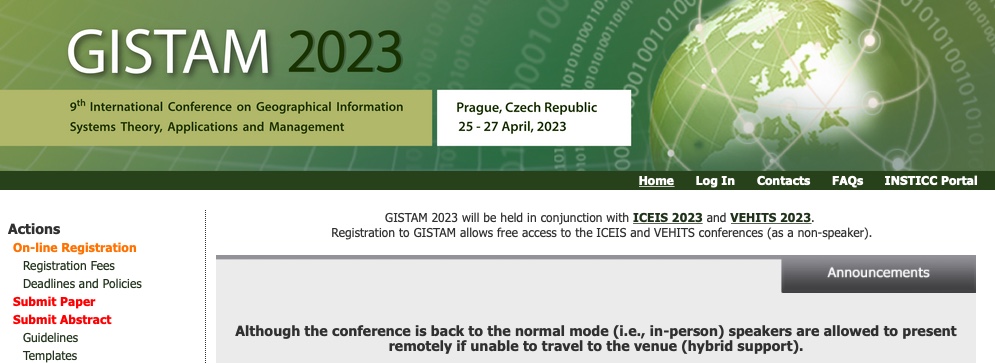 25-27 aprile 2023, Praga (Repubblica Ceca) - International Conference on Geographical Information Systems Theory, Applications and Management