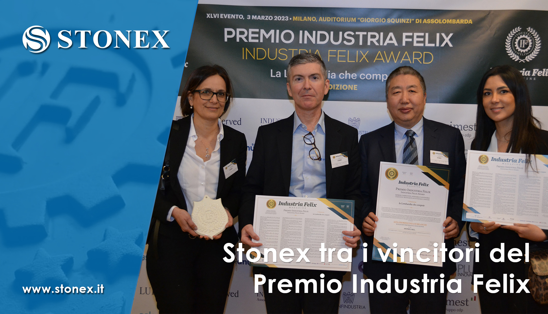 Stonex tra i vincitori del “Premio Industria Felix, Lombardia: le 54 imprese più competitive”