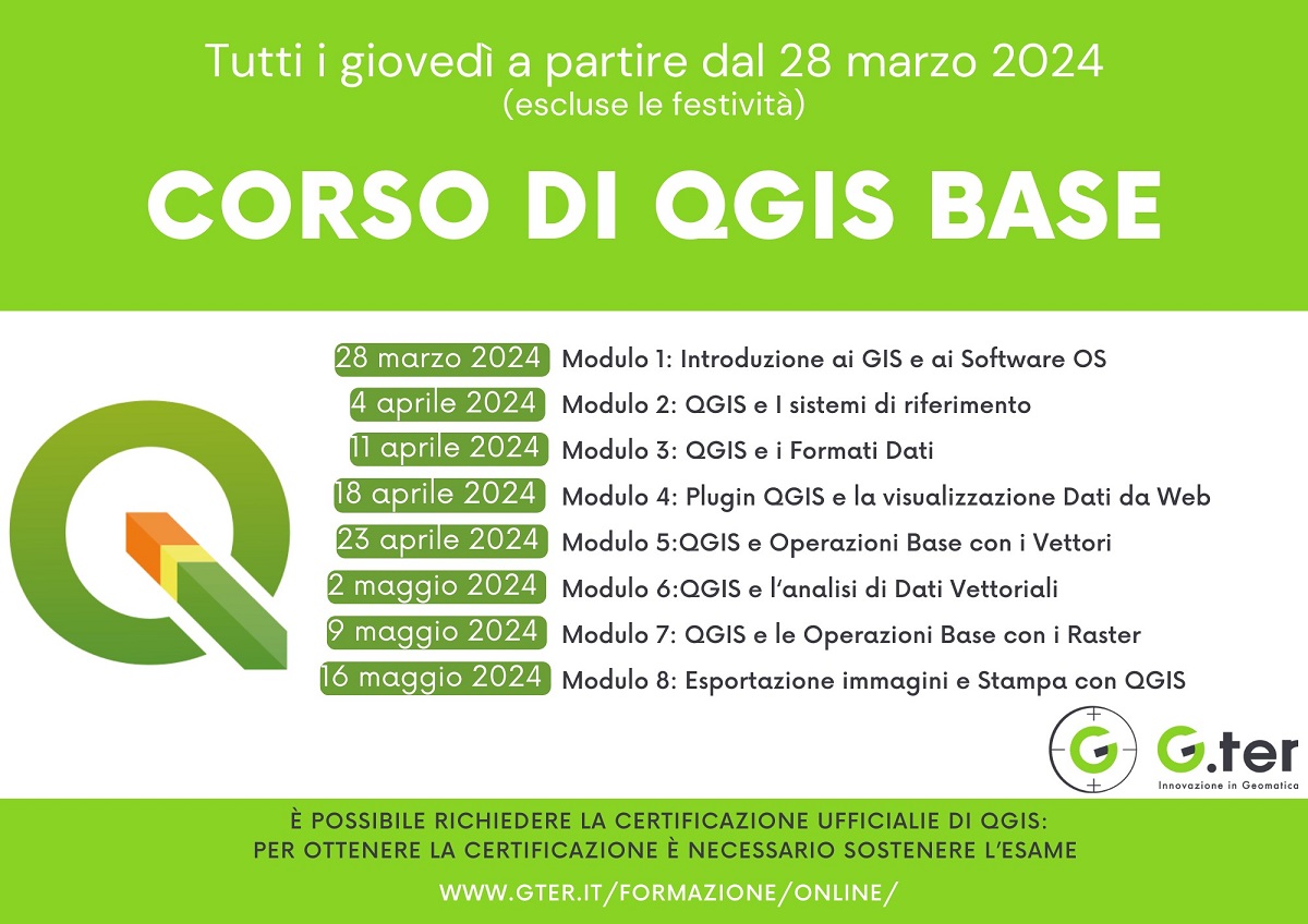 Sono aperte le iscrizioni alla nuova edizione dei corsi Qgis tenuti da Gter!