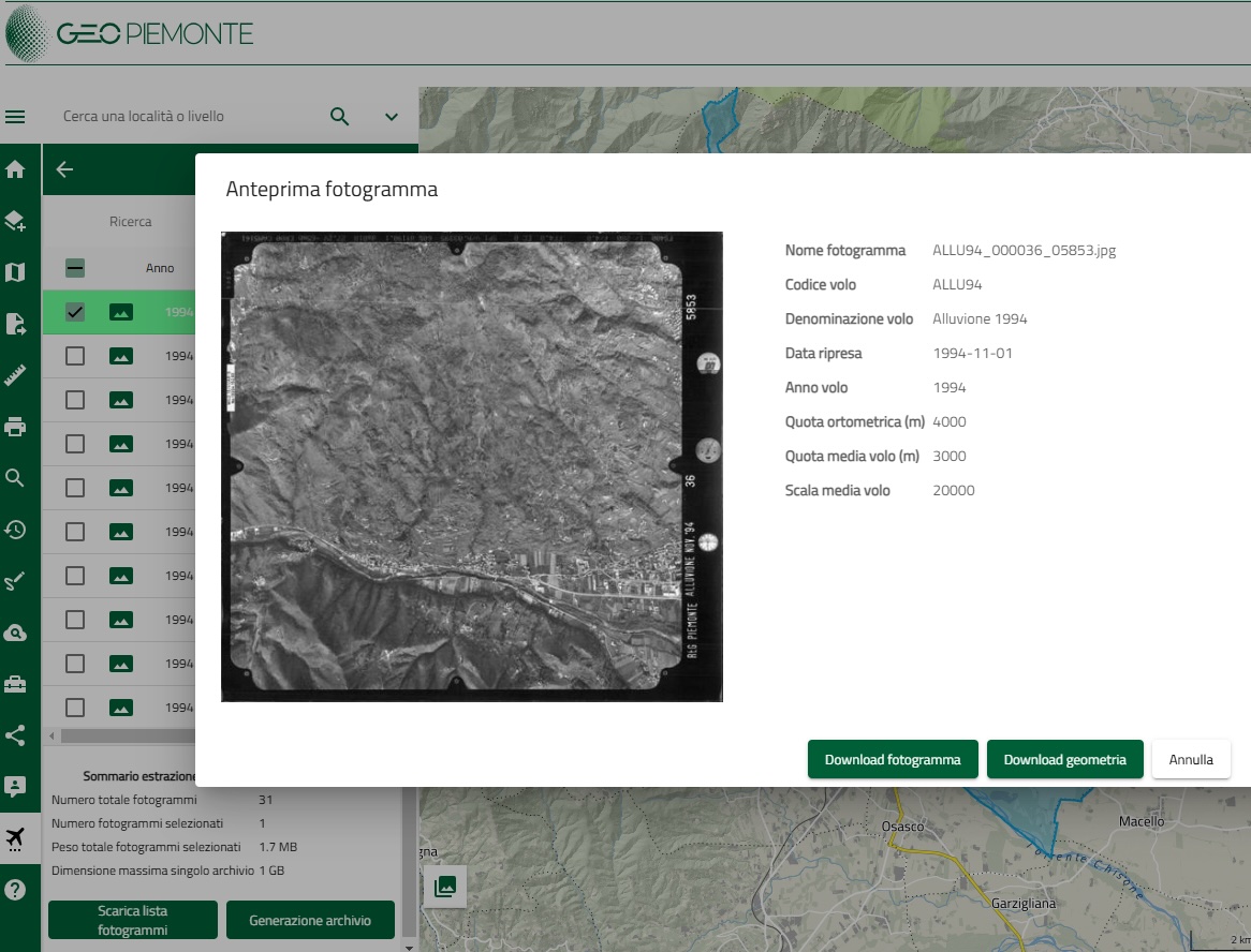 Disponibile in Piemonte la Fototeca dei voli aerofotogrammetrici