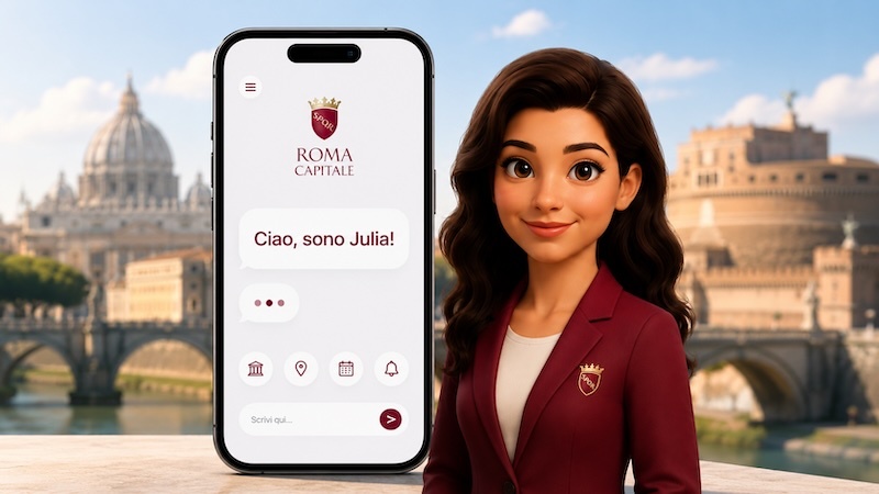 Schermata di Julia, assistente virtuale di Roma Capitale, con interfaccia digitale