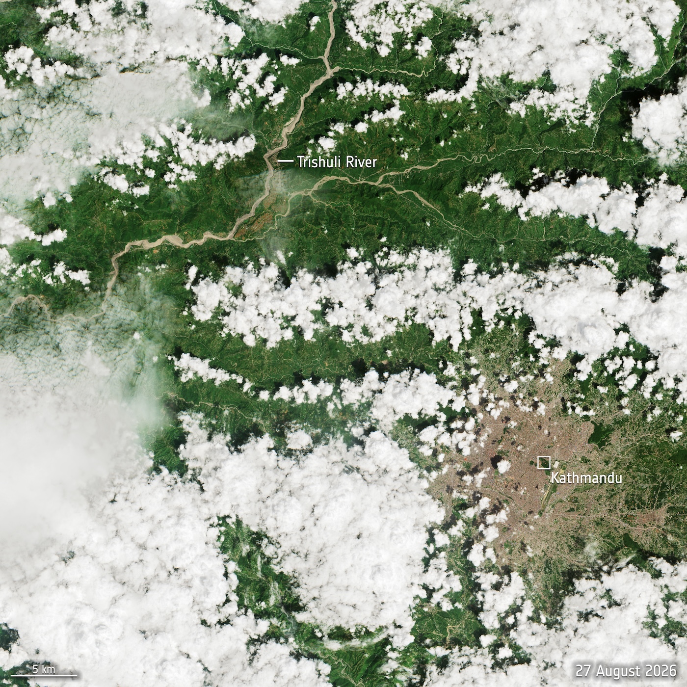 Immagine Sentinel-2 dopo l’alluvione in Nepal del 26 agosto 2026