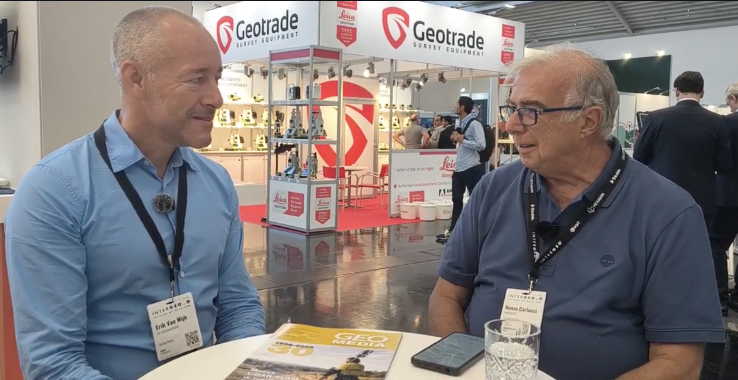 Renzo Carlucci of GEOmedia interviews Eric van Wijk, CTO of AI InfraSolutions, at INTERGEO 2026 in Munich