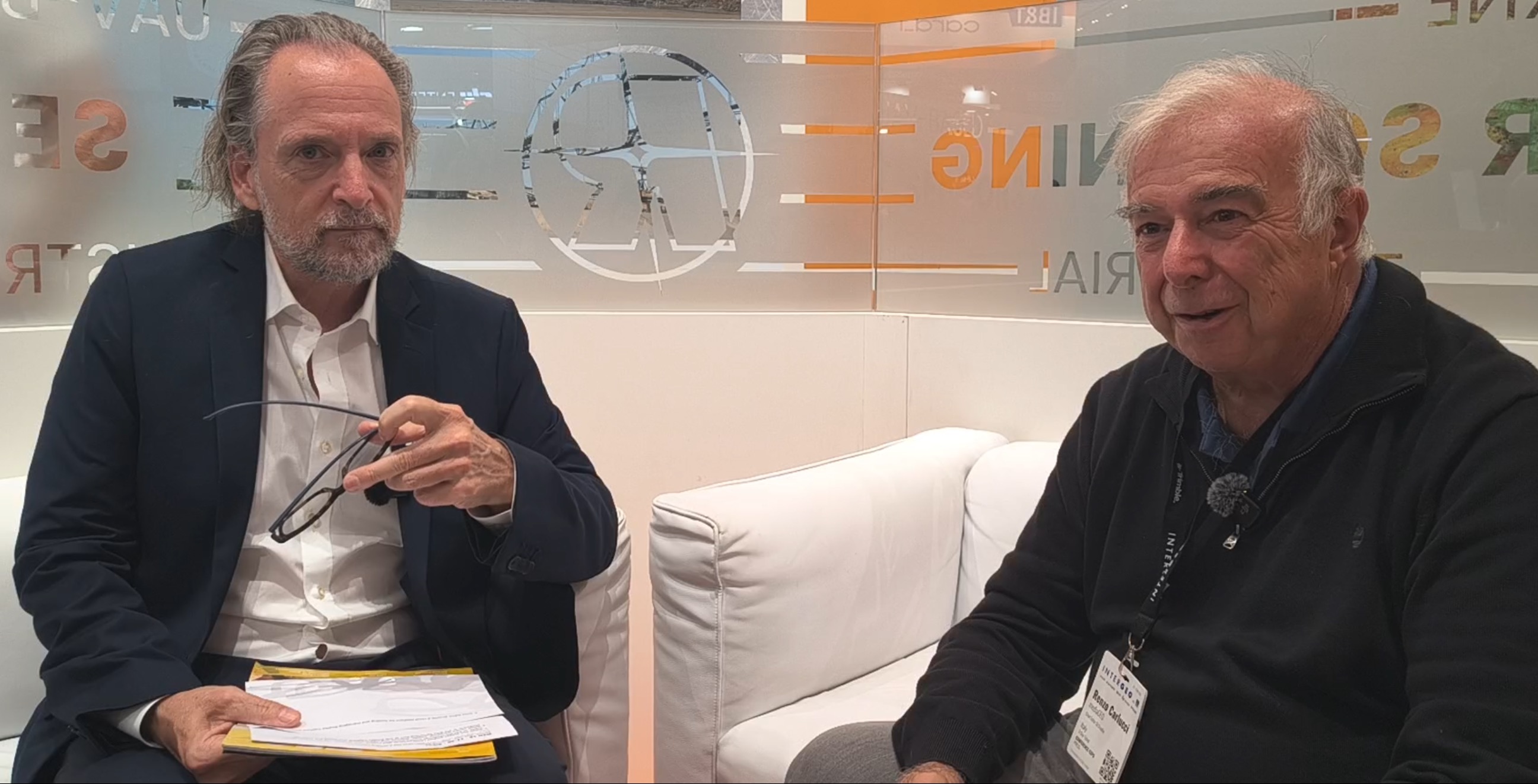 Renzo Carlucci of GEOmedia talks with Thomas Gaisecker of RIEGL at INTERGEO 2026 in Munich