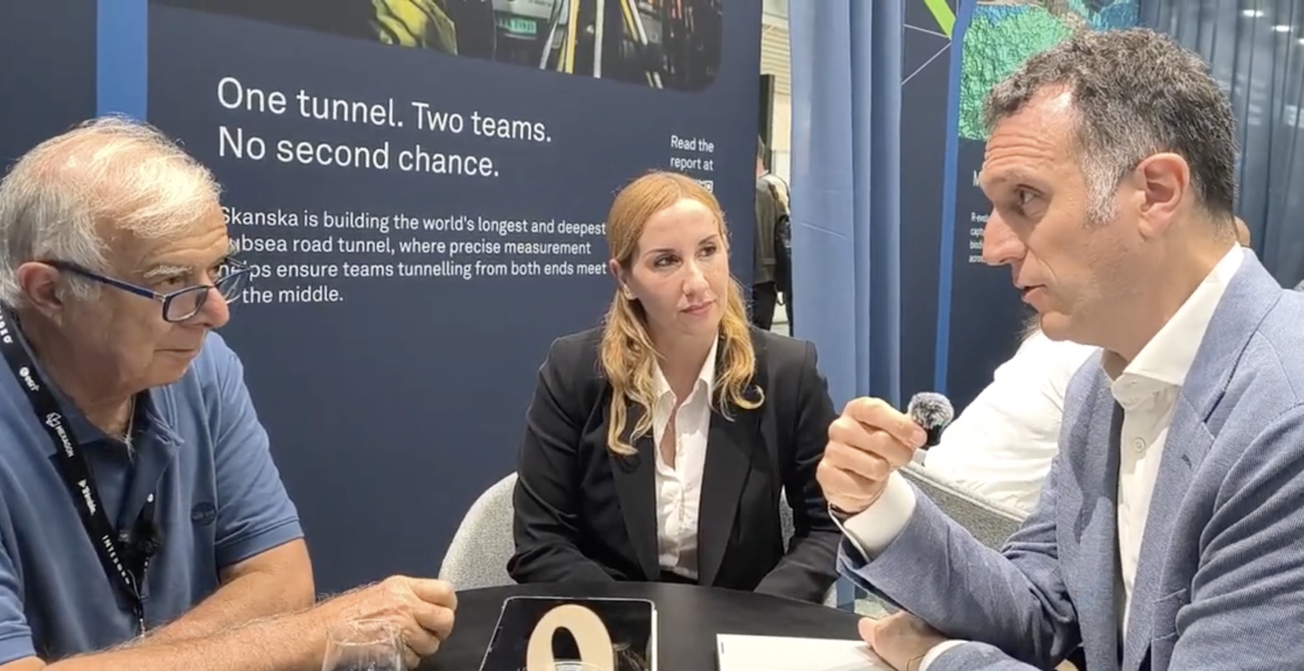 Renzo Carlucci of GEOmedia Magazine interviews Andrea Biasion and Luana Febi of Leica Geosystems at INTERGEO 2026 in Munich