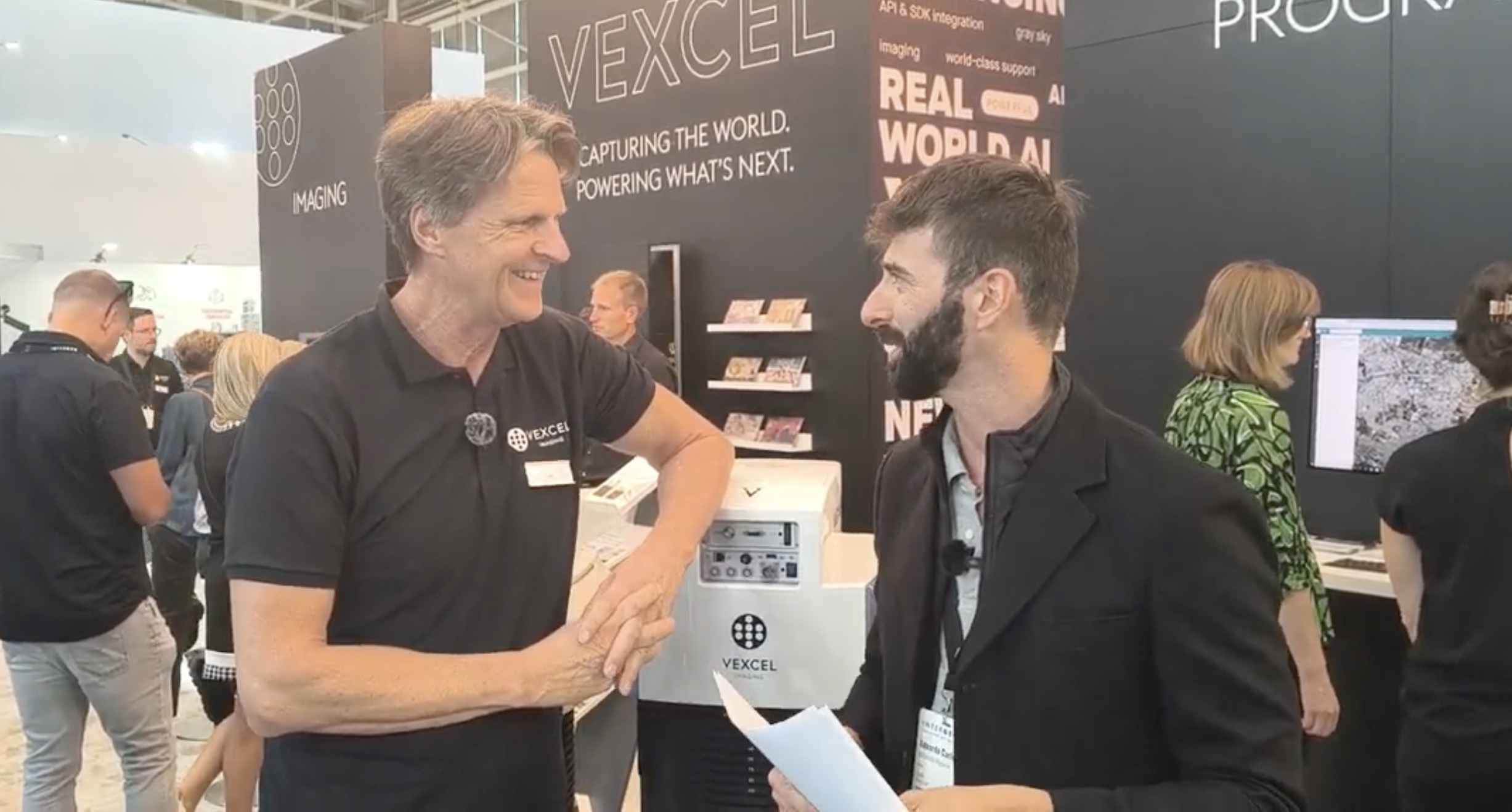 Edoardo Carlucci of GEOmedia Magazine interviews Alexander Wiechert, CEO of Vexcel Imaging, at INTERGEO 2026 in Munich