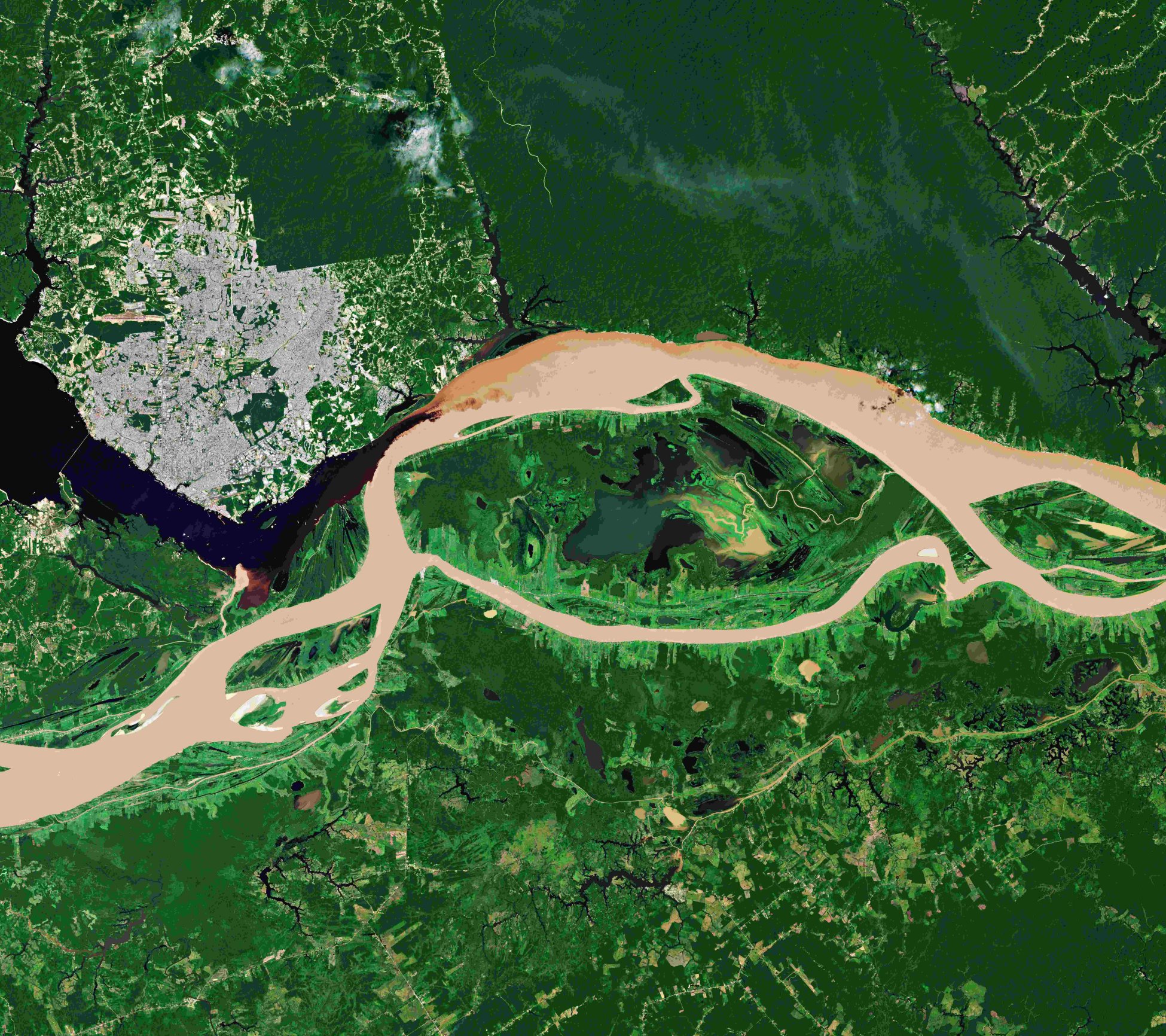 Incontro del Rio Negro e del  Solimões  con formazione del  Rio delle Amazzoni (Brasile)
